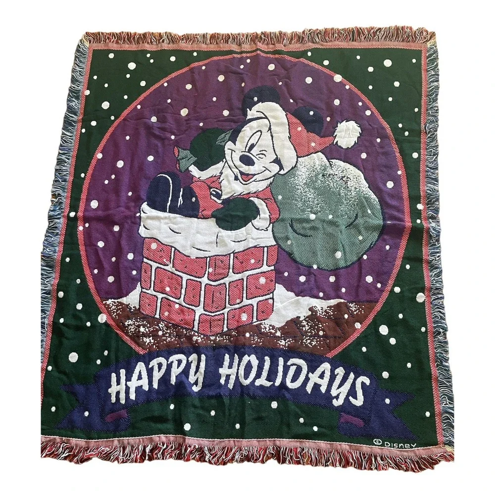 Disney Mickey Mouse Woven Christmas Throw Blanket Happy‎ Holidays By Beacon G81